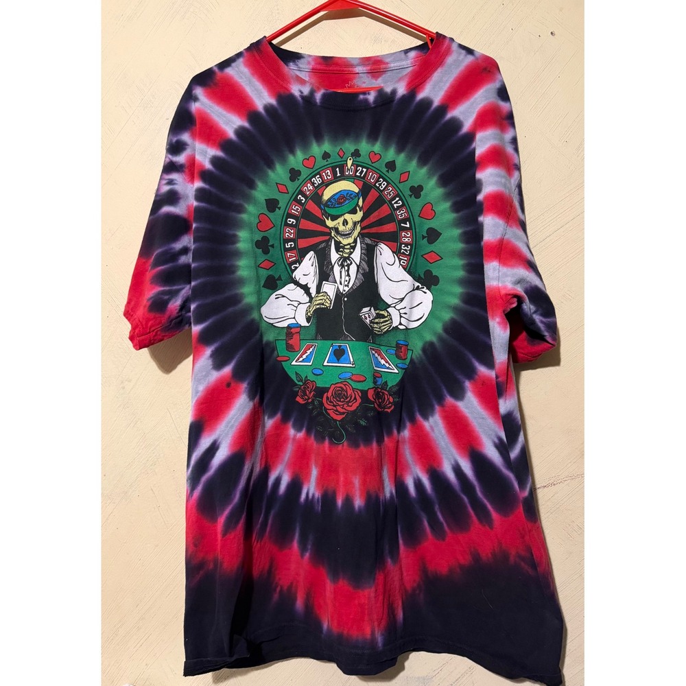 Grateful Dead Sundog Tie Dye T-Shirt XL Skeleton Poker Roulette Wheel Roses Tee